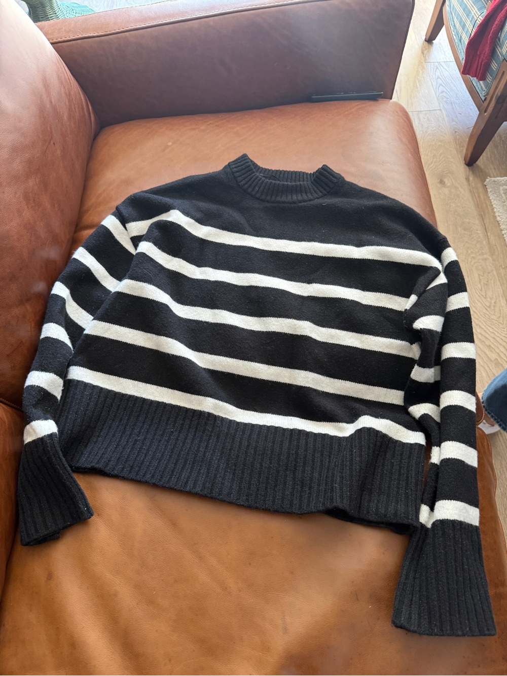 H&M Black and White Striped Crewneck Sweater